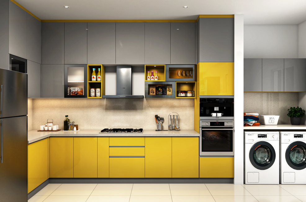 Yellow and Gray Kitchen Cabinet 