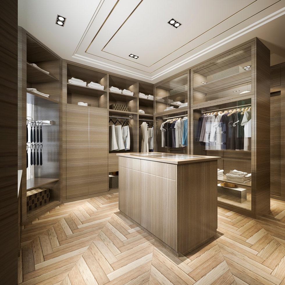 3D Rendering of Modern Walk in Closet 